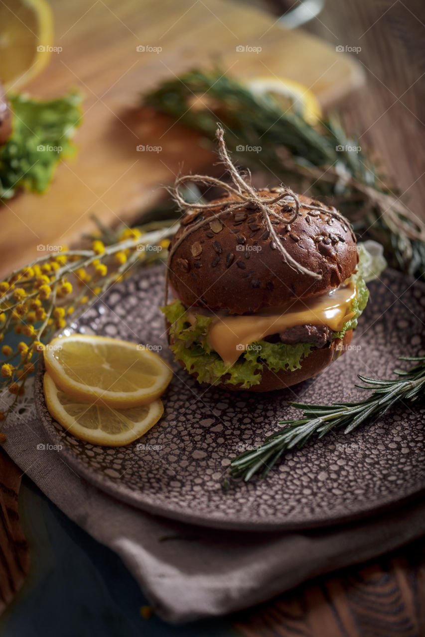 Dark burger with grain bread