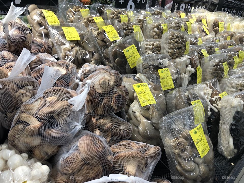 mushrooms in the market in China 