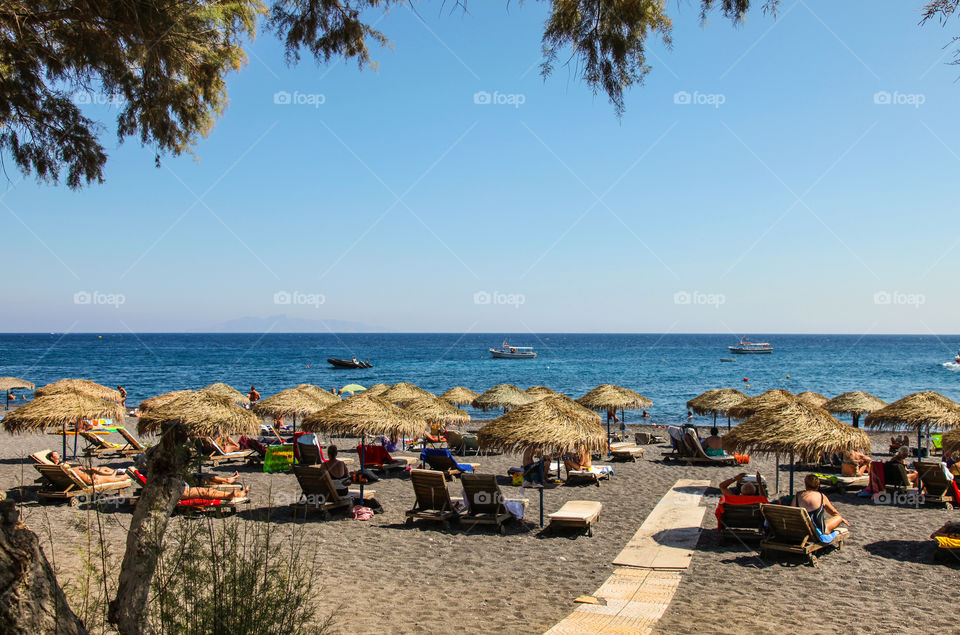 Kamari beach on Santorini. 