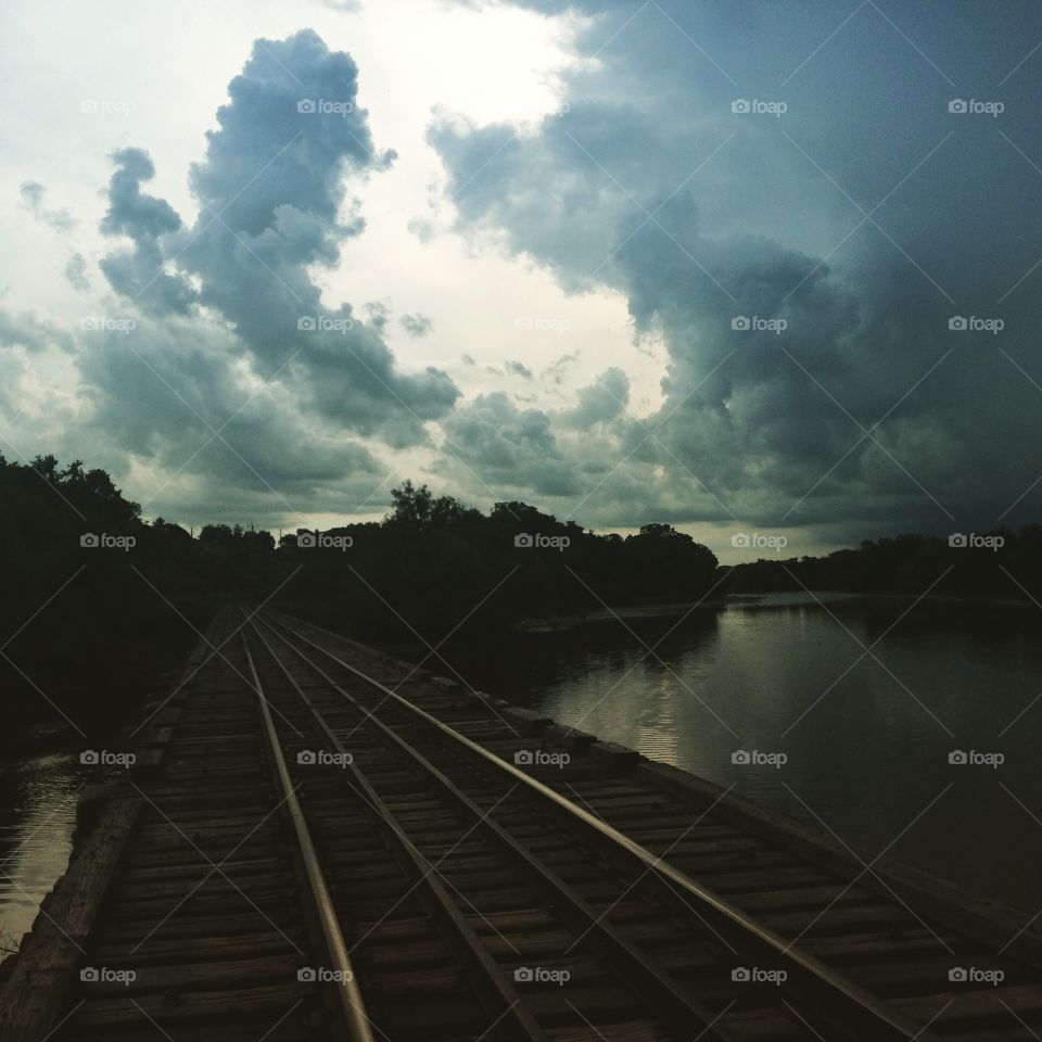 Stormy clouds from the train bridge in Cambridge, Ontario Canada 