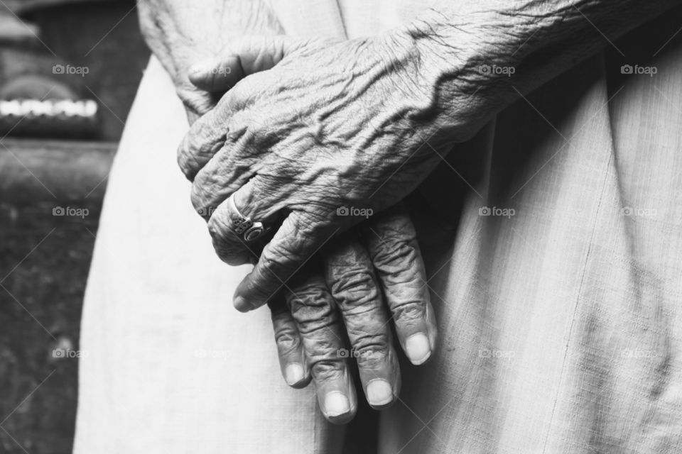 Close-up of old person hands
