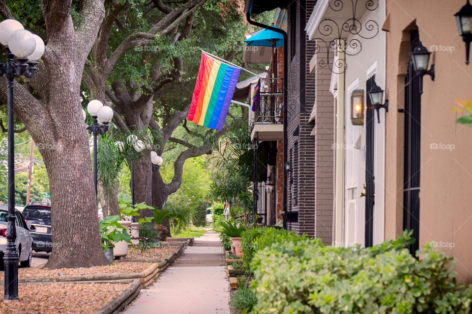 The rainbow flag, a symbol of love and tolerance is proudly displayed in the city of Houston, Texas