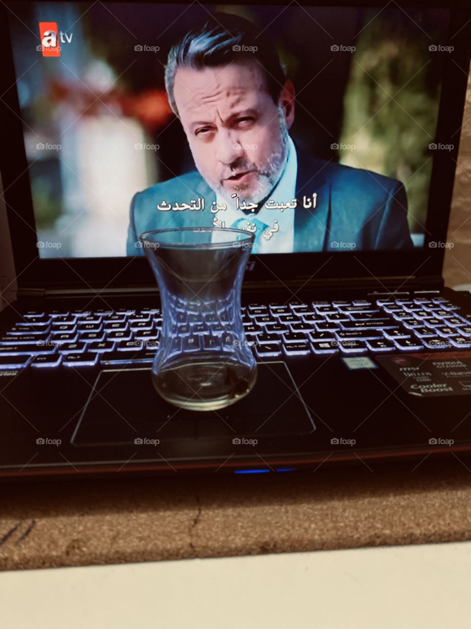 Ritual tea with show in computer 