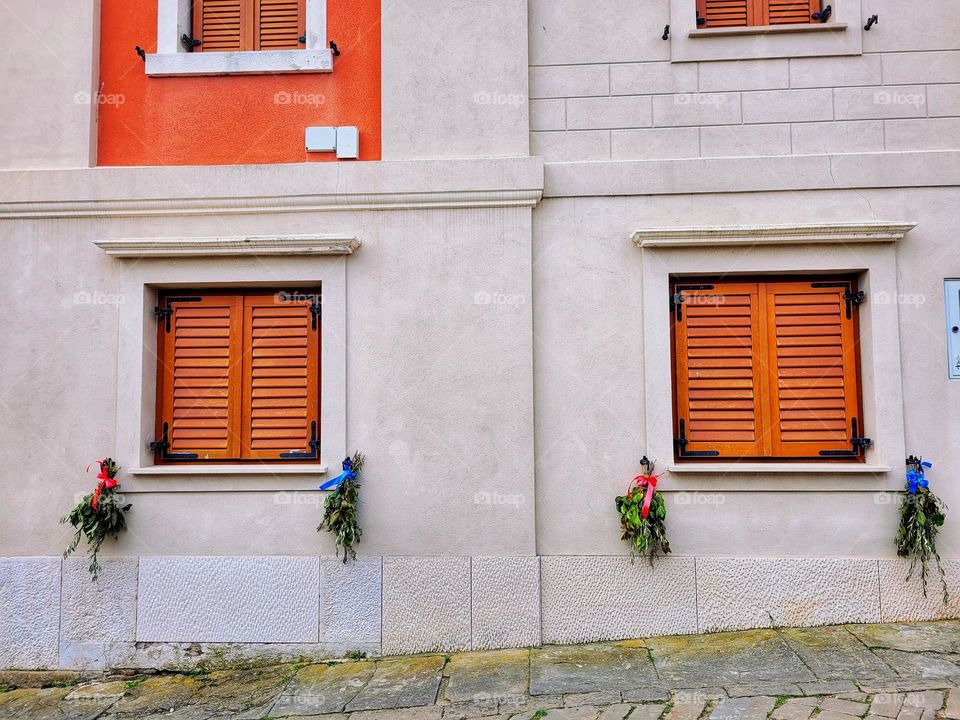 Piran, Slovenia. Urban city view with modern,  old European architecture,  landmark. Geometric shapes