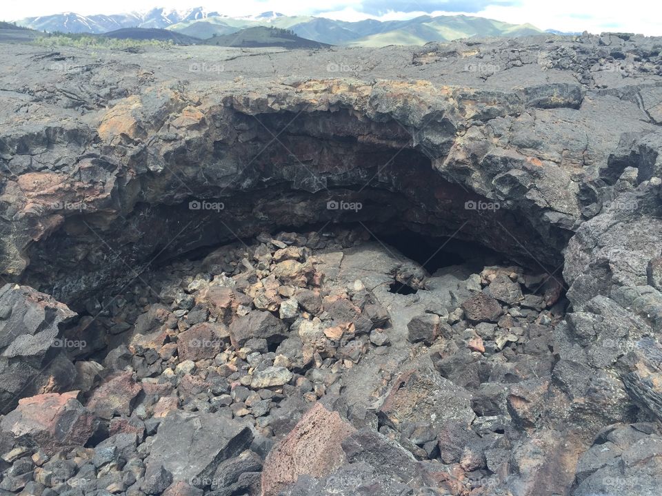 Lava cave entrance at Craters of the Moon national park 