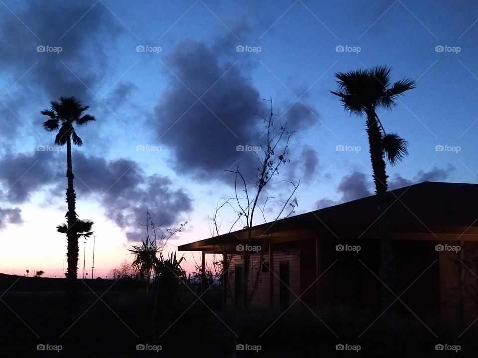 cabane and sunset