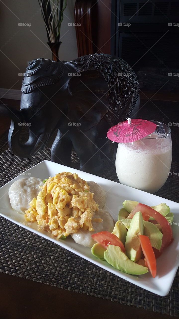 Ackee with Dumplings and Sour Sop Juice