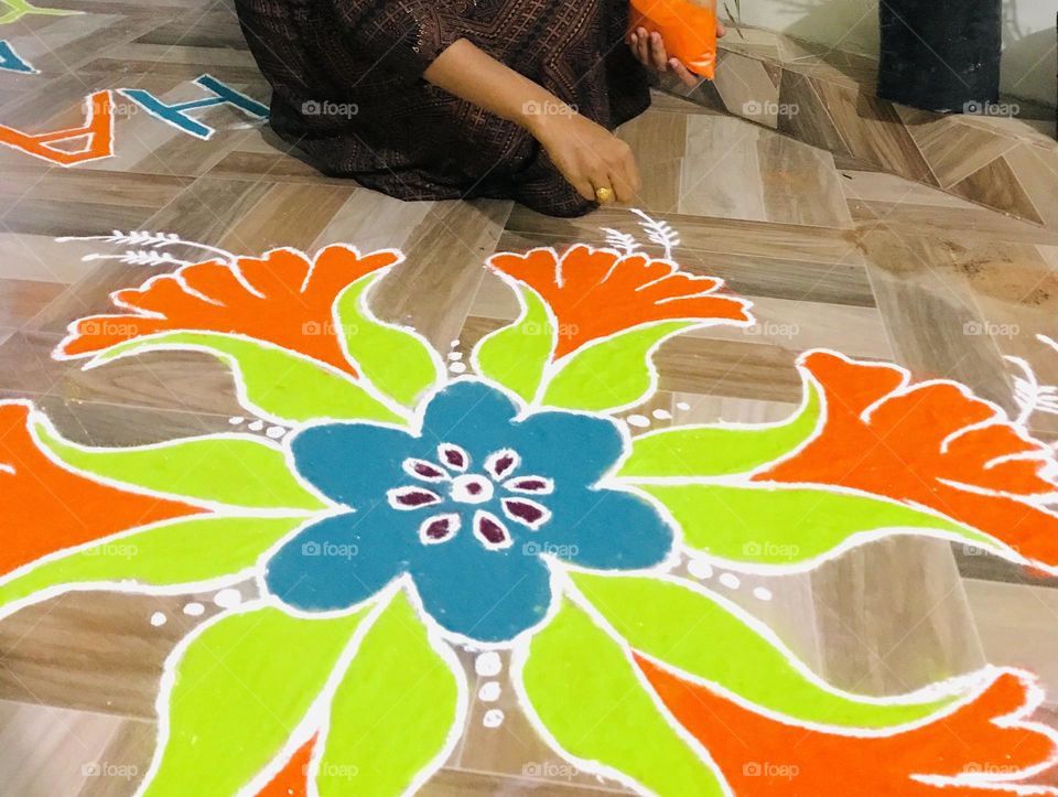 Rangoli design at house made by our hands.