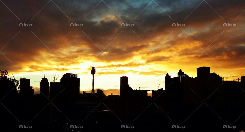 sunset clouds skyline tower by djdanmurphy