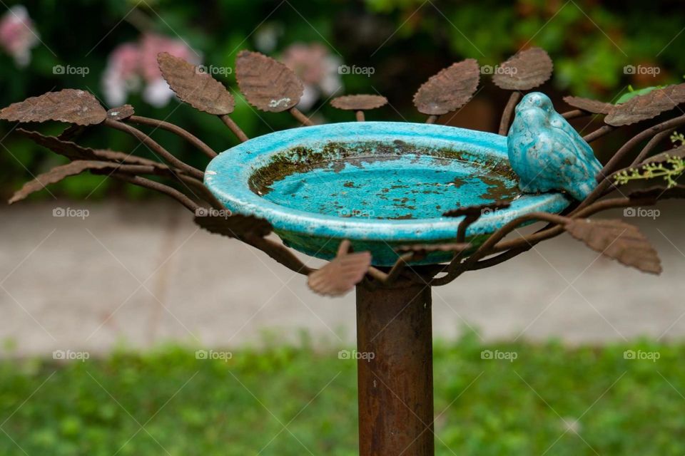 Turquoise Birdbath 