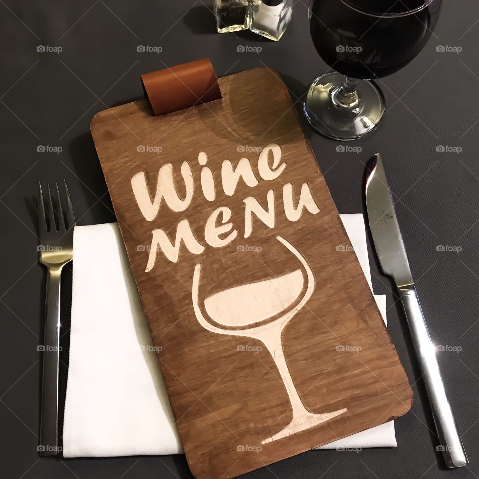 High angle view of wine menu pad