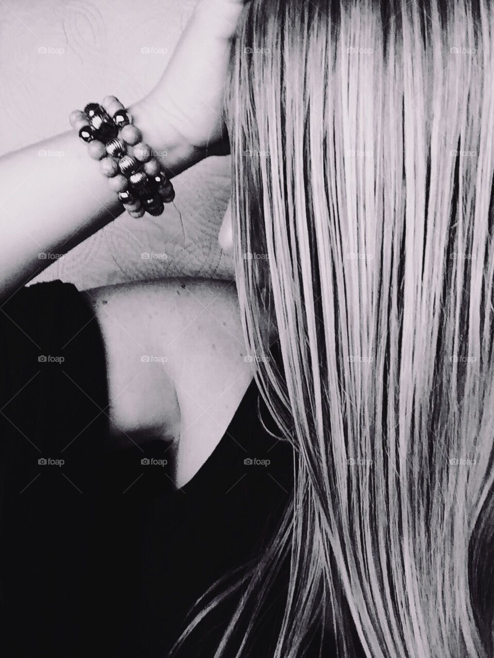 Girl in Thought. Black and White Portrait 