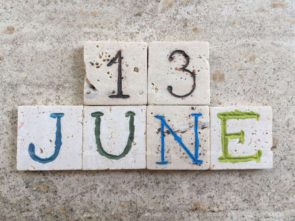 13th June, calendar date on carved travertine pieces