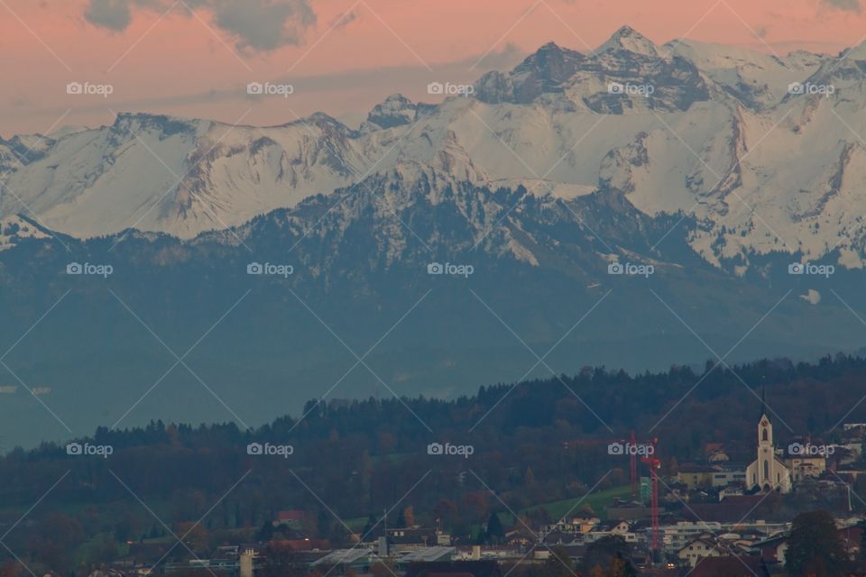 Sunset at swiss alps