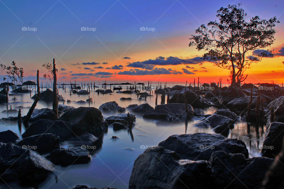 Sunset at Tanjung Dewa Beach, South Kalimantan, Indonesia.