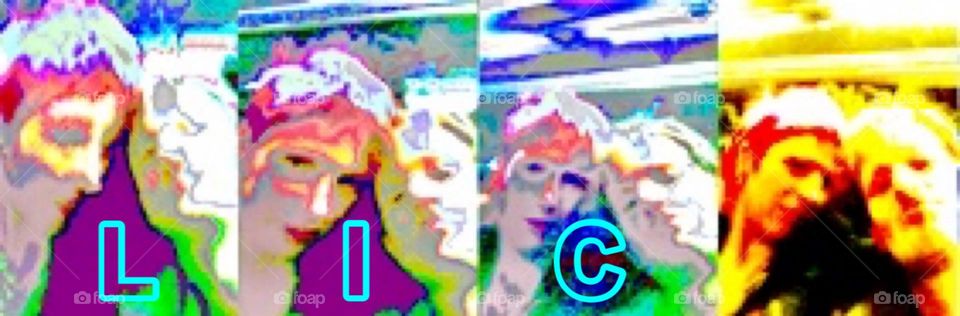 This submission to the LIC „Ottomanelli“ mural project is fitting also due to its extra wide format. The underlying digitally processed photos of myself and partner „Timothy Trespas“ were arranged as a 4 panel portrait. 2024. Hypnotic Productions