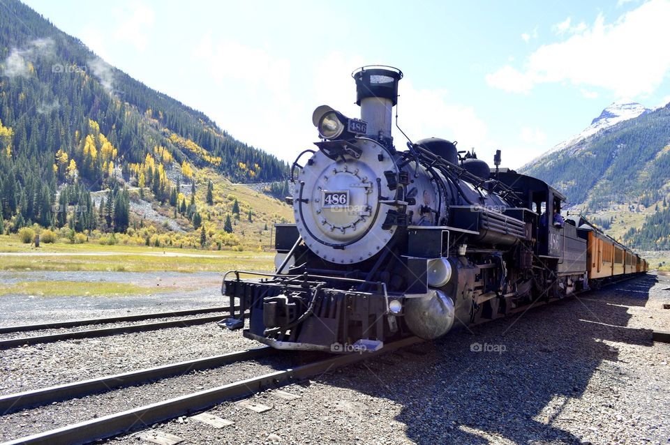 Engine No. 486 on the Durango & Silverton Narrow Gauge Railroad waits on passengers in Silverton. 