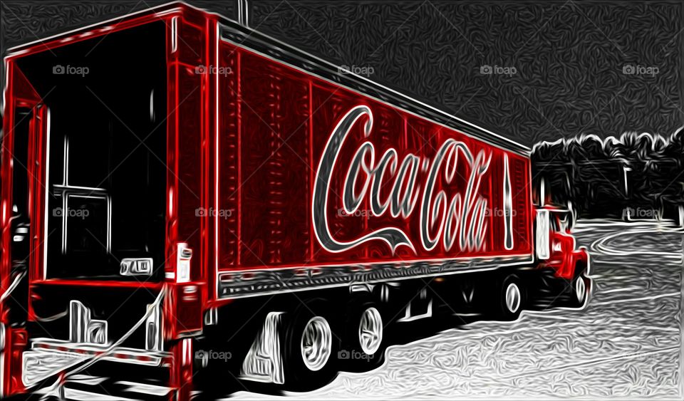 Coka-cola truck in neon
