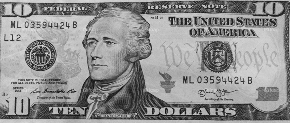 Ten dollar bill . A $10.00 bill