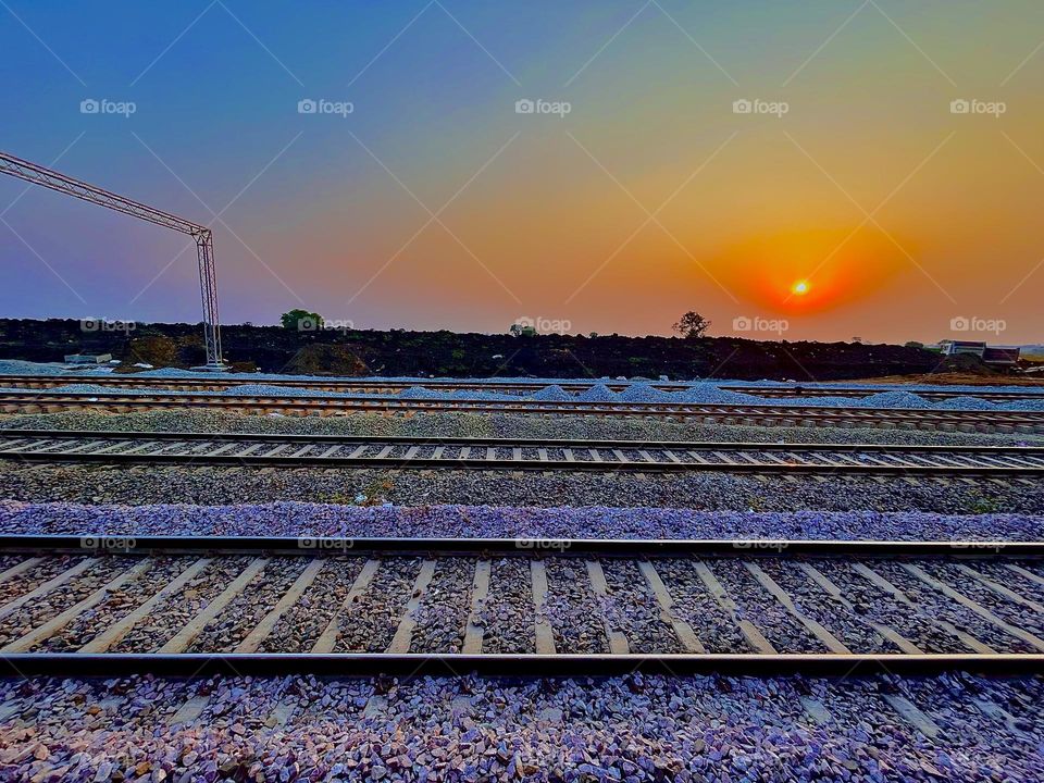 Sun rise - Morning - Transportation - Railroad 