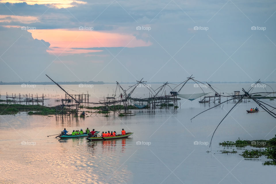 Beautiful sea scape with big fish trap in the southern of Thailand