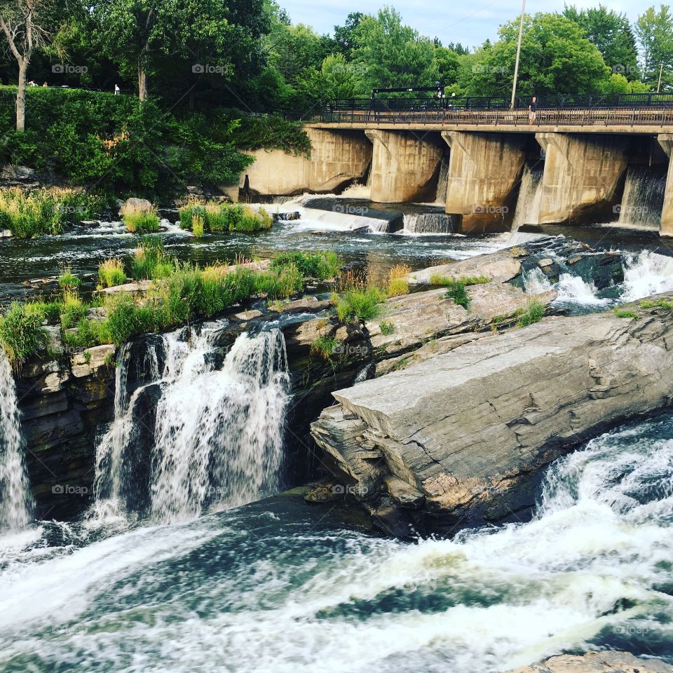 Water flowing through dam