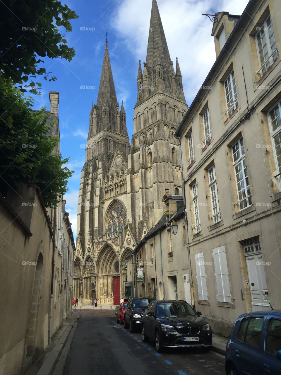 Street view of Bayeux Cathedral in Normandy, France