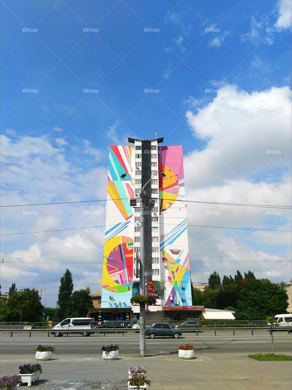 Street painting on an apartment building in the city of Kiev