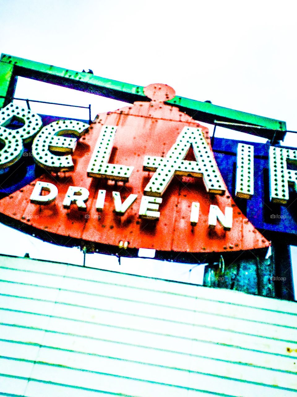 BelAir Drive In Marquee. Vintage drive-in movie theater marquee on Route 66 in Mitchell IL