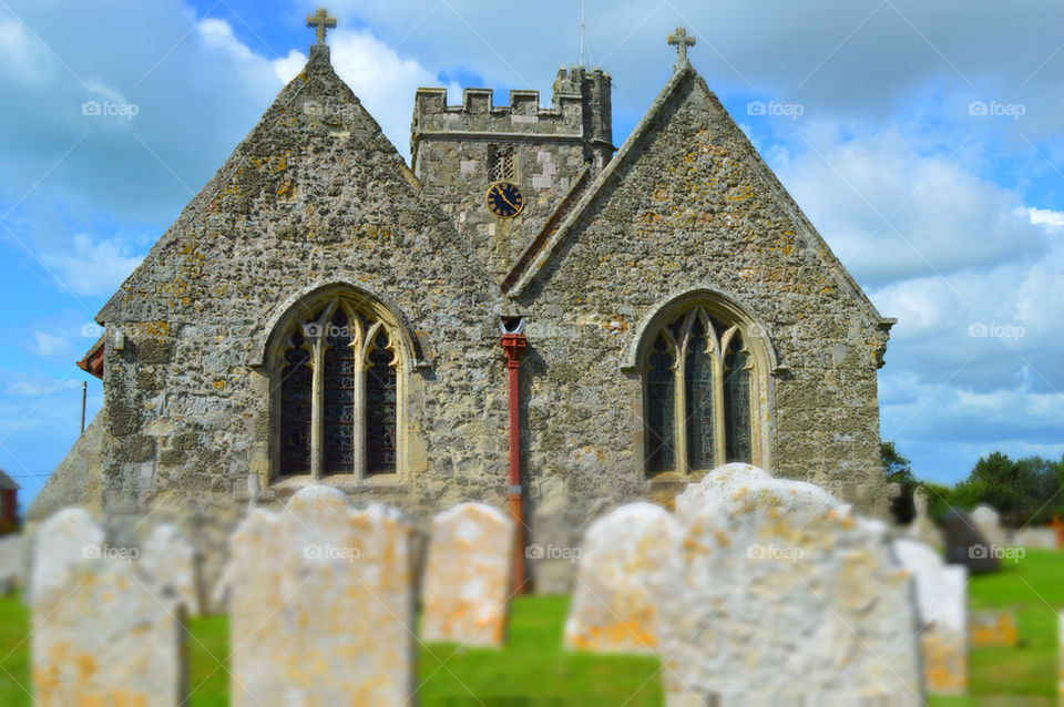 Church with graves . Stunning and dramatic church