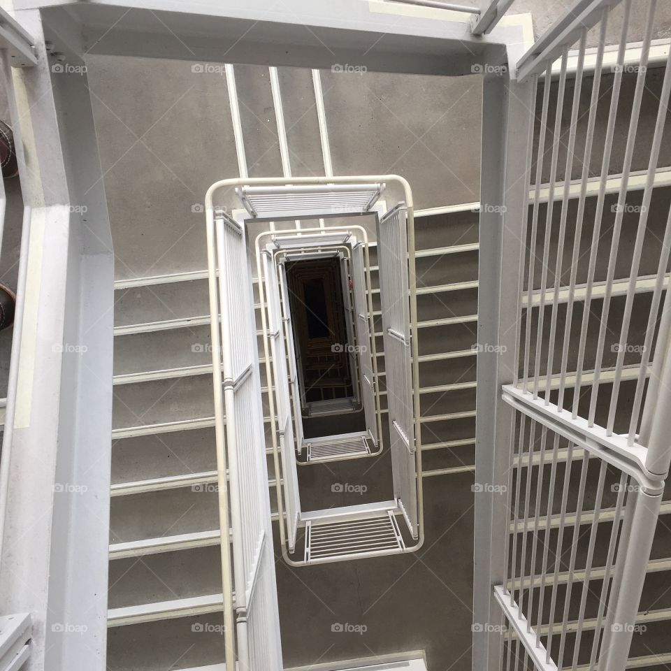 Stairs, staircase, spiral, white, grey 