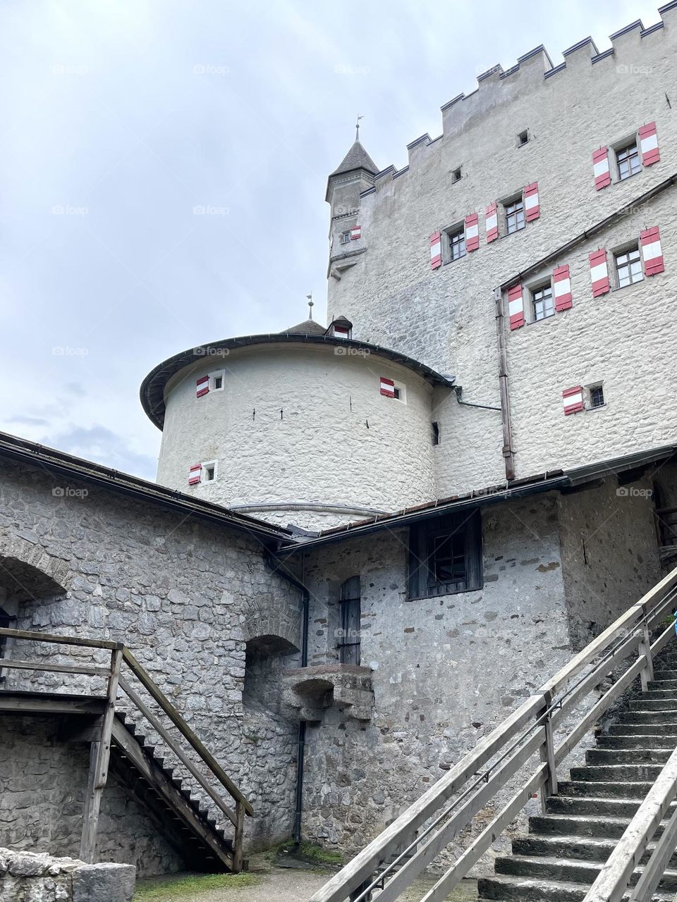 Old architecture, Hohenwerfen Castle Austria, fortress from the 11th century, built in the Alps 
