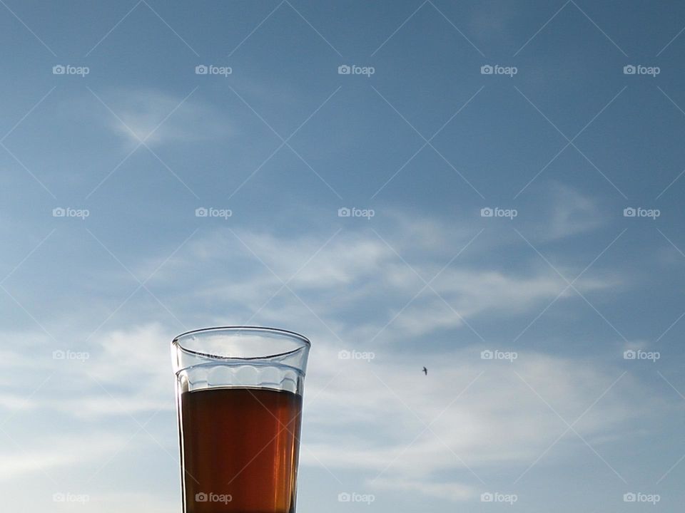 Beautiful cup of tea embraced foggy sky at marrakech city in Morocco.