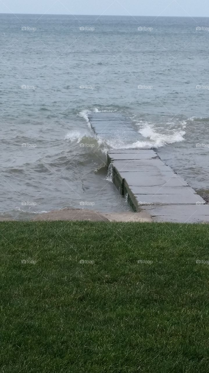 end of sidewalk. Avon Lake, OH, Lake Erie