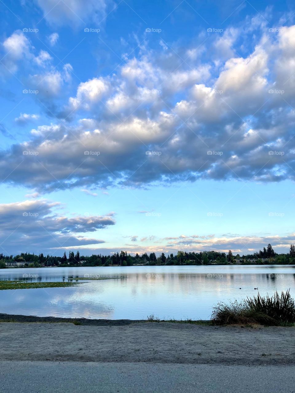 Lake landscape with clouds 