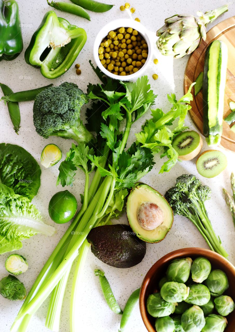 green vegetables on kitchen table