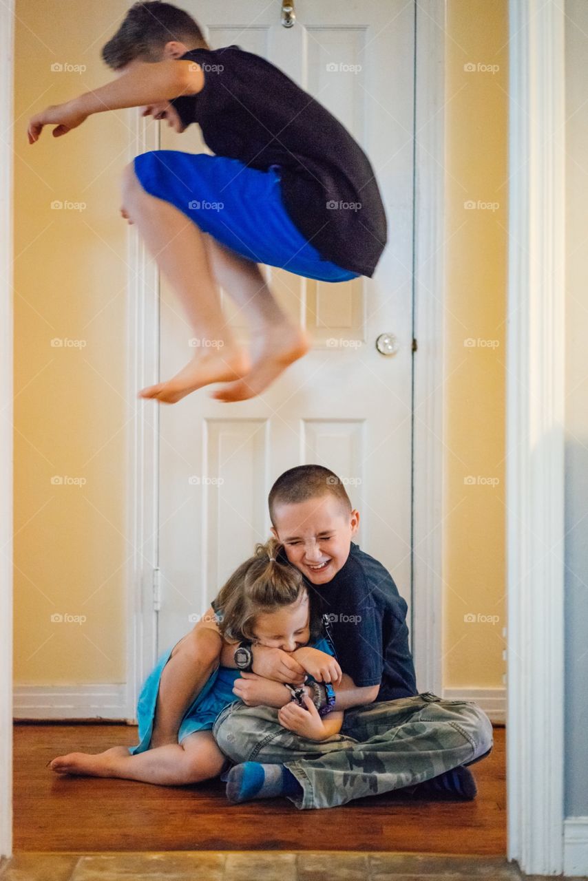 Happy children's playing in home