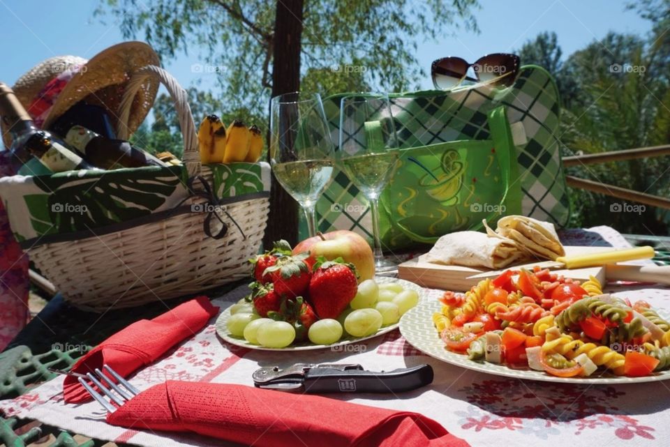 Picnic#food#nature#beverage#fruits#trees#chill#wine