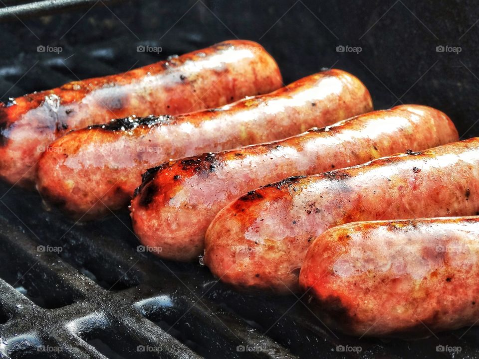 Close-Up of Sausage on Barbecue Grill