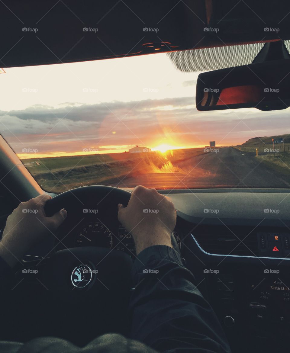 Sunset drive in Iceland 