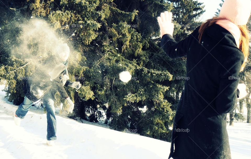 Snowball fight at the Alberta Legislature grounds