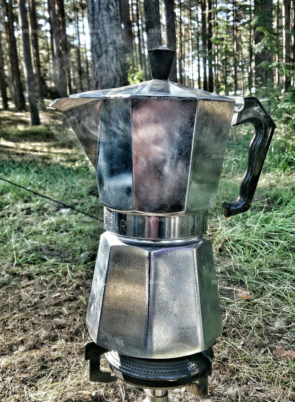 Coffee pot in the woods