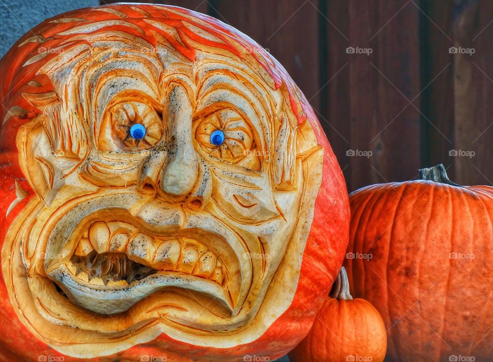 Giant Pumpkin Carved Into A Spooky Face