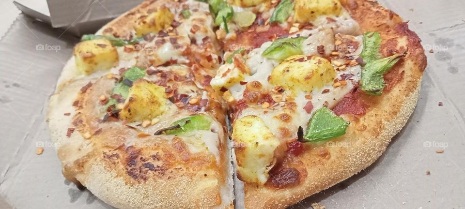Ready pizza 🍕 to eat 😋 cafetree!! must visit restaurant 😋 manmade tasty pizza 🍕😋 for healthy lifestyle, and spicy, cheesy, delicious 😋 also.
