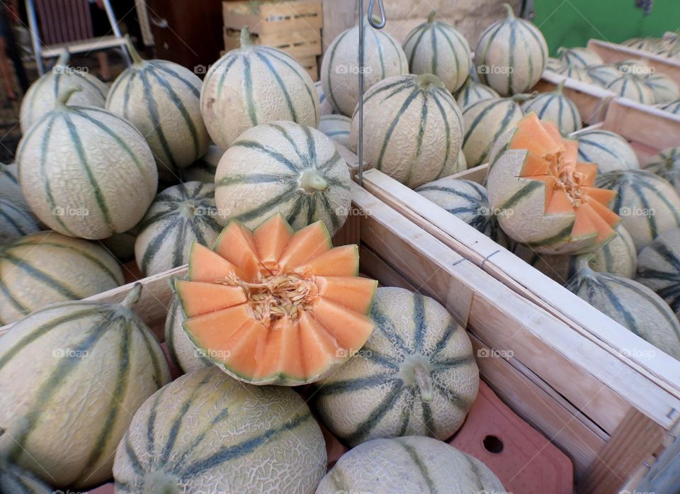 Cantaloupe at market stand