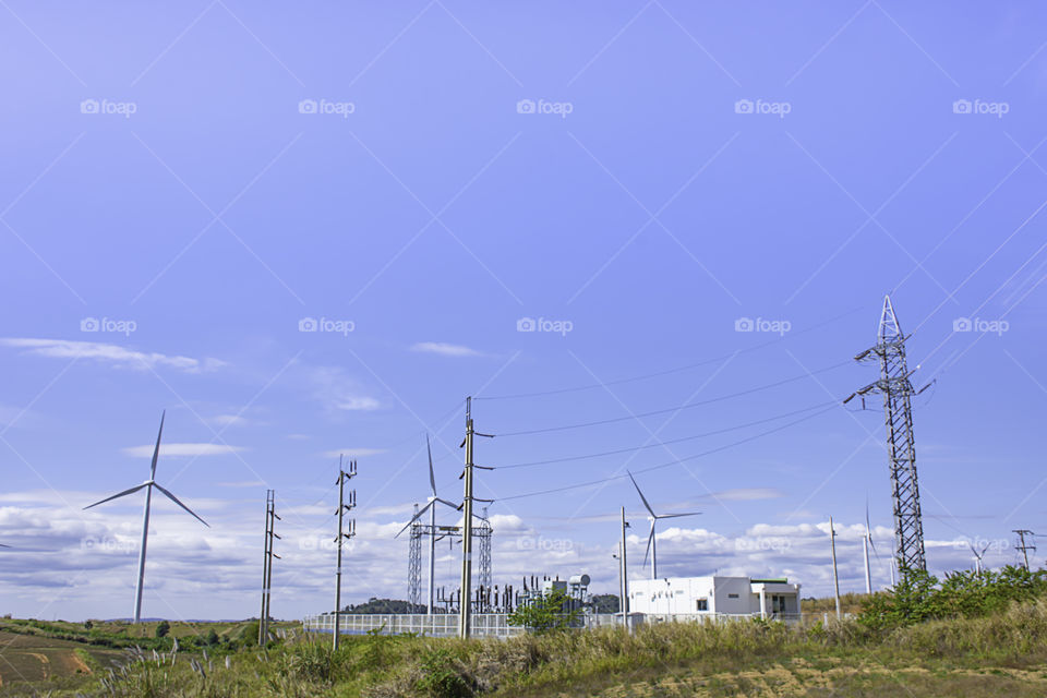 Wind turbines generate electricity on the Moutain at Khao Kho of phetchabun in Thailand.