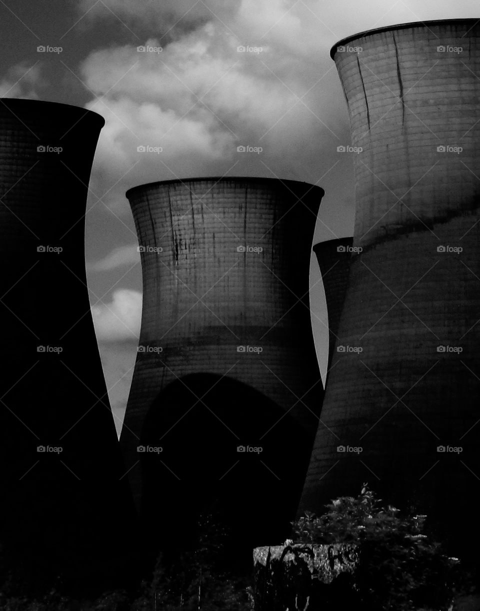 water cooling towers at derelict coal power station
