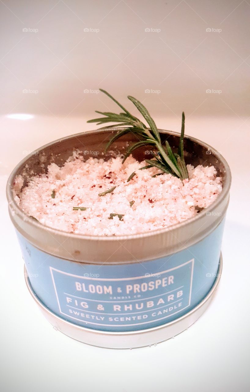 Homemade Jasmine Rosemary Body Scrub in a Used Candle
