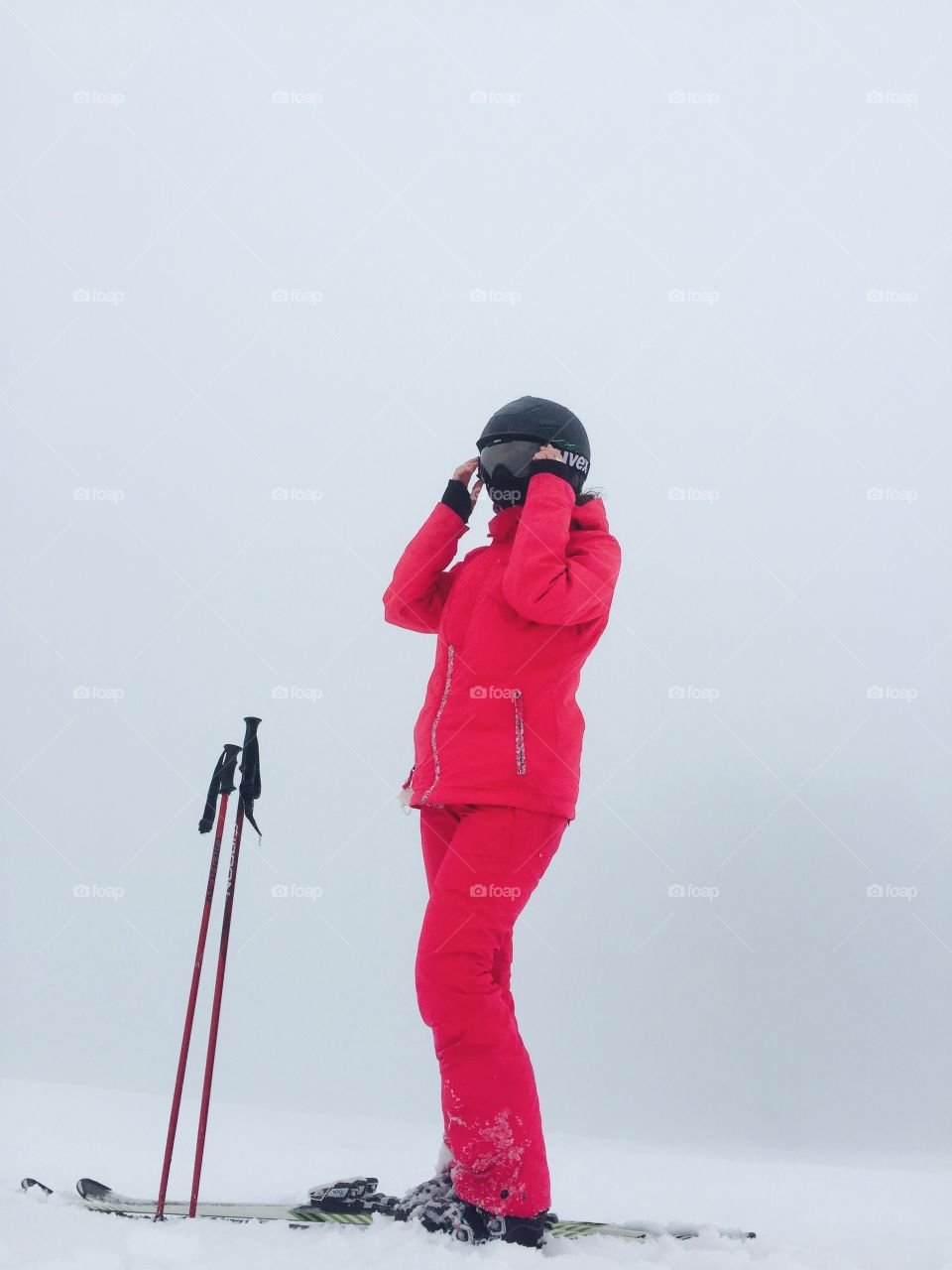 Woman wearing ski goggles