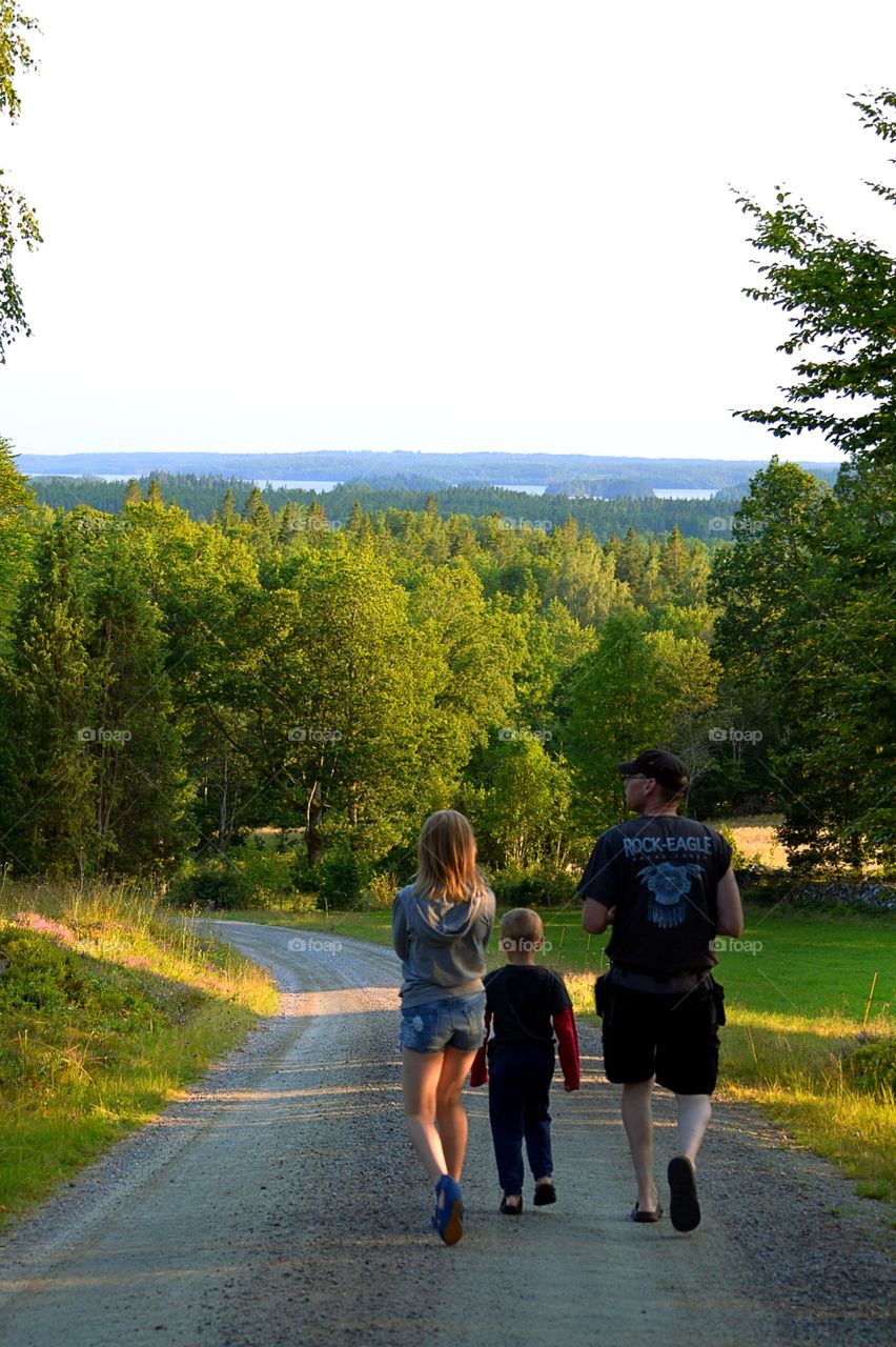 Family out walking